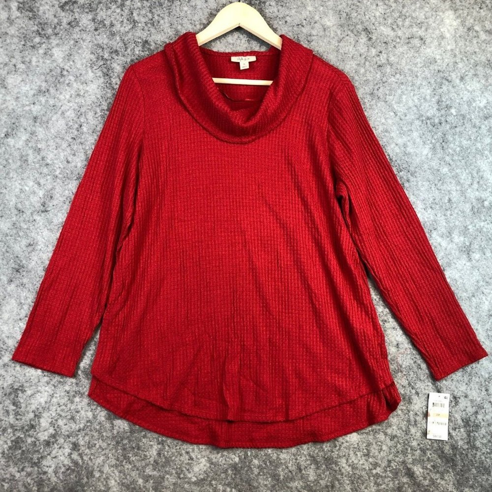 Style Co Top 2X Shirt Cowl Neck Waffle Knit Tunic High Low Career Casual Solid
